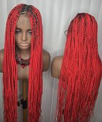 Fullace 36inches Red Knotless Braided Wig - Long Straight Synthetic Wig for Women, Vibrant Red Color, Full and Voluminous Look, Knotless Braided Style - Image 11