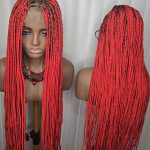 Fullace 36inches Red Knotless Braided Wig - Long Straight Synthetic Wig for Women, Vibrant Red Color, Full and Voluminous Look, Knotless Braided Style