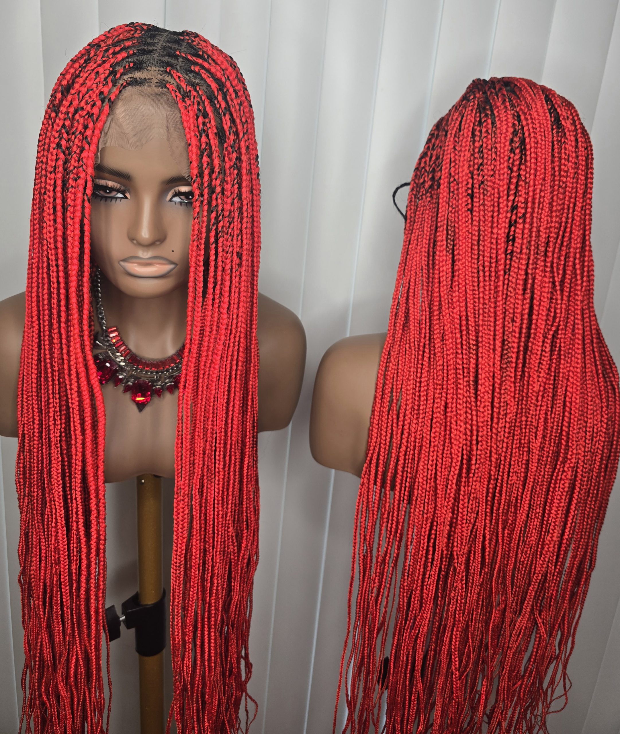20251213_134650 - Copy Fullace 36inches Red Knotless Braided Wig - Long Straight Synthetic Wig for Women, Vibrant Red Color, Full and Voluminous Look, Knotless Braided Style - Image 1
