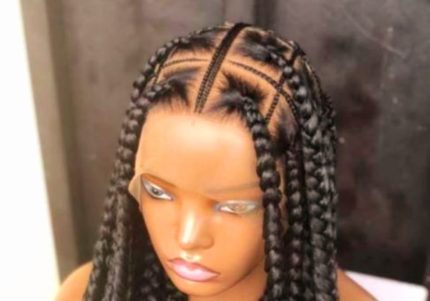 Adomac Black 023 32in 360 Full Lace Synthetic Braided Wig with Heart Design Unisex Natural Look Easy Styling Comfortable Maintenance