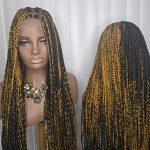 Black and Gold Knotless Braided Wig - Long Straight and Dense Design for Unique Stylish Hairstyles