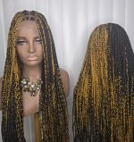 Black and Gold Knotless Braided Wig - Long Straight and Dense Design for Unique Stylish Hairstyles