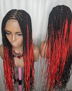 Fullace 30inches Black and Red Knotless Braided Wig for Classic Ladies Long Length Straight Style Natural Looking Bold Look Full and Voluminous