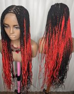 Fullace 30inches Black and Red Knotless Braided Wig for Classic Ladies Long Length Straight Style Natural Looking Bold Look Full and Voluminous - Image 2
