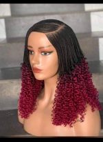 Black and Red 360 full lace Synthetic Braided Wigs with Curly Ends for Stylish Looks