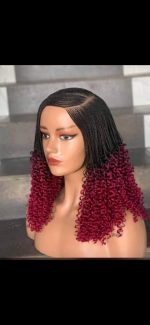 Black and Red 360 full lace Synthetic Braided Wigs with Curly Ends for Stylish Looks - Image 2