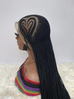 Black 360 Full Lace Synthetic Braided Wig with Unique Heart Design Unisex Natural Appearance Easy Styling Comfortable Maintenance