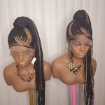Black and Gold 36 inches Full Lace Synthetic Ponytail  Braided Wig for Classic Ladies Elegant Design Versatile Wear Easy to Style