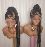 Black and Gold 36 inches Full Lace Synthetic Ponytail  Braided Wig for Classic Ladies Elegant Design Versatile Wear Easy to Style - Image 2