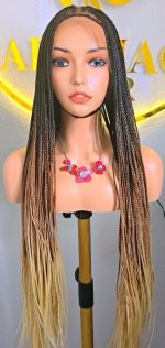 Elegant Brown and Cream Knotless Bone straight Synthetic Braided Wig for classic ladies. Lightweight, stylish, comfortable, and easy to wear. Perfect for work, church, outings, and special occasions. Look classy without salon stress. - Image 3