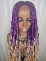 Trendy Purple and Cream Synthetic Braided Wig - Image 4